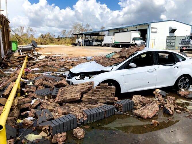 broken car and house