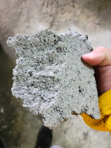 Close up block fragment after test